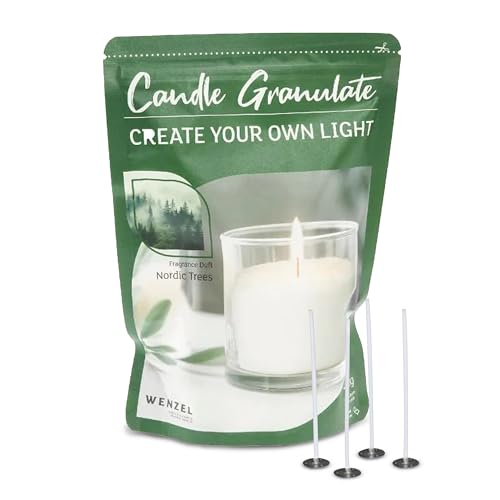 Kerzensand Weihnachtsbaum Duft Kerzen Granulat 400g - Weißes Paraffinwachs für DIY Kerzen, Inkl. 4 Dochte & Dochthalter, Hochwertiges Kerzenwachs, Ideal für mehrere Kerzen, Made in Germany von MiCasa SuCasa