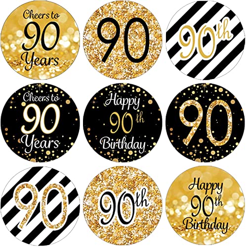 216Pcs 90.Geburtstag Aufkleber Geburtstag Sticker Jubiläum Deko Aufkleber Schwarzes und Gold Geschenk-Verpackung Gastgeschenk Hochzeit Mitgebsel für Gäste Geburtstag Fest Etiketten (90th) von MiDube