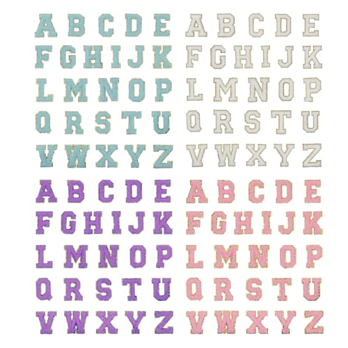Chenille Buchstabenaufnäher, 104 Stück Selbstklebende Bestickte Aufnäher, Alphabet Stoffaufkleber für Hüte, Kleidung, Taschen, Rucksäcke von MiOYOOW