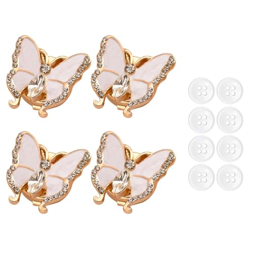 Knopfabdeckungen, 4 Stück Schmetterlings Strass Knopfclips, Kein Nähen, Abnehmbare Hemdknopfclips Funkelnde Blusendekoration für Damenärmel, Ausschnitt, Kleidung, DIY von MiOYOOW