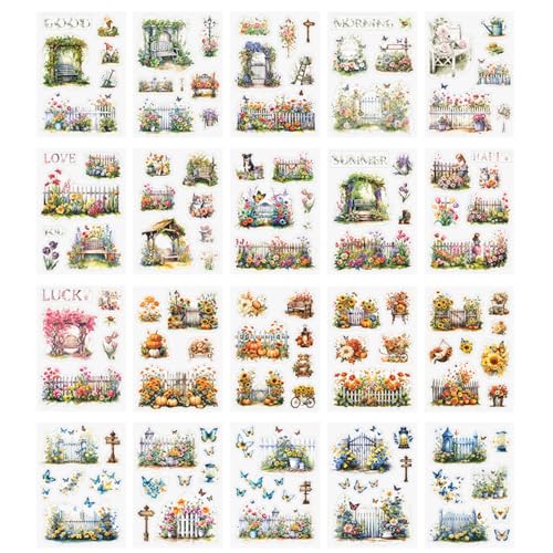 Scrapbook Aufkleber, 20 Blatt Garten Landschaft, Sticker, Wald, Fenster, Blumen, PET Aufklebers für Scrapbooking, Kartenherstellung, DIY Scrapbook Aufkleber, 20 Blatt Garten Landschaft, Sticker, Wald, Fenster, Blumen, PET Aufklebers für Scrapbooking, Kartenherstellung, DIY von MiOYOOW