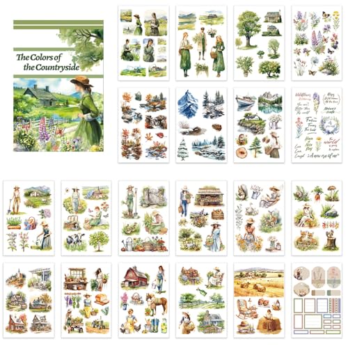 Scrapbook Aufkleber, 20 Stück Journaling Aufkleber Buch, Scrapbooking Deko Aesthetic Sticker Set Vorgeschnitten, Garten, Kätzchen, Café, Landschafts Aufkleber Für Scrapbooking, DIY, Basteln von MiOYOOW