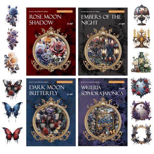 Scrapbooking Stickers, 160 Stück Retro Gothic Aufkleber, Rose/Schmetterling/Kranz/Retro Lampe, Dunkle Ästhetische PET Aufkleber für Scrapbooking, Journaling, Basteln, Kartenherstellung Scrapbooking Stickers, 160 Stück Retro Gothic Aufkleber, Rose/Schmetterling/Kranz/Retro Lampe, Dunkle Ästhetische PET Aufkleber für Scrapbooking, Journaling, Basteln, Kartenherstellung von MiOYOOW