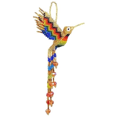 Mia Jewel Shop - Kolibri Dekor Hängende Figur | Vogelfiguren Wohnkultur | Ornament Tschechische Glas Rocailles Perlen Dekorative Hängende Ornamente - Handgemachte Dekoration (Gold/Regenbogen) von Mia Jewel Shop
