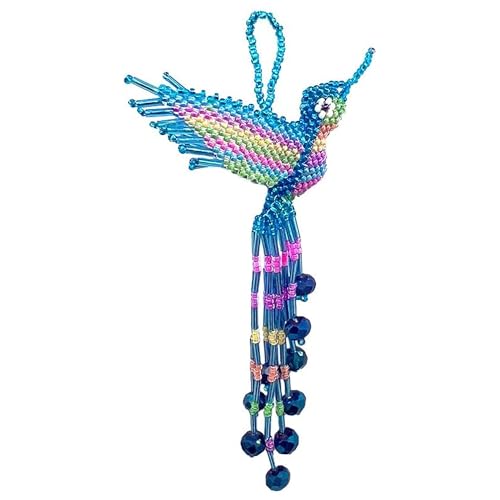 Mia Jewel Shop - Kolibri Dekor Hängende Figur | Vogelfiguren Wohnkultur | Ornament Tschechische Glas Rocailles Perlen Dekorative Hängende Ornamente - Handgemachte Dekoration (Türkis/Pastell) von Mia Jewel Shop