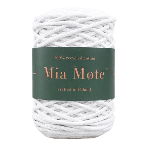 Mia Mote Thinny Line Makramee garn Natürliche Baumwollkordel 100% Wiederverwertung Baumwollgarn DIY makramee Vorhang Kordel Weben Stricken Boho deko, Geschenk zum Großmuttertag, 3mm 100 m Kreide/weiß von Mia Mote