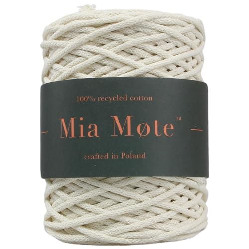 Mia Mote Thinny Line Makramee garn Natürliche Baumwollkordel 100% Wiederverwertung Baumwollgarn DIY makramee Vorhang Kordel Weben Stricken Boho Geschenk zum Großmuttertag 3mm 100 m Kalkstein/Creme von Mia Mote