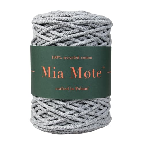 Mia Mote Thinny Line Makramee garn Natürliche Baumwollkordel 100% Wiederverwertung Baumwollgarn DIY makramee vorhang Kordel Stricken boho deko Muttertagsgeschenk 3mm 100 m gestreifter Flint/Mittelgrau von Mia Mote