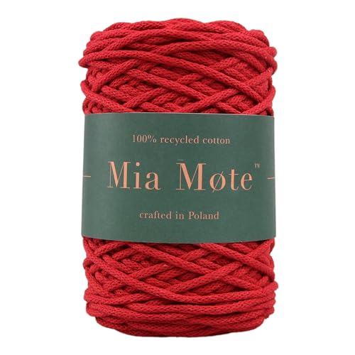 Mia Mote Thinny Line Makramee garn Natürliche Baumwollkordel 100% Wiederverwertung Baumwollgarn DIY makramee Vorhang Kordel Weben Stricken Boho deko Muttertagsgeschenk 3mm 100 m gehäkelt/rot von Mia Mote