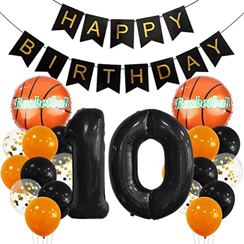 10 Jahr Kindergeburtstag Deko Set Happy Birthday Banner Großes Basketball Luftballon Dekorationen Zahl 10 FolienBallon Orange Schwarz Ballon für Kinder Basketball Themenfeier Party Geburtstagsdeko von MiaLover