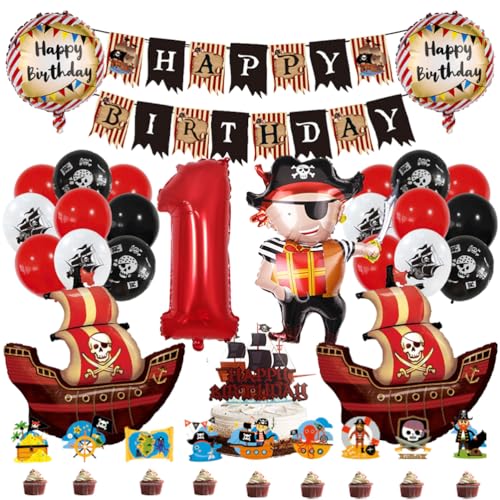 MiaLover 1 Jahr Pirate Geburtstag Dekoration Piratenthema Luftballon Latexballon Tortendekoration Cake topper Happy Birthday Banner für 1.Geburtstag Gothic Party Deko MiaLover 1 Jahr Pirate Geburtstag Dekoration Piratenthema Luftballon Latexballon Tortendekoration Cake topper Happy Birthday Banner für 1.Geburtstag Gothic Party Deko von MiaLover