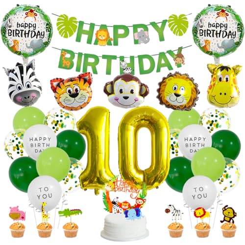 MiaLover 10 Jahre Dschungel Geburtstag Dekoration Set Happy Birthday Banner Safari Wald Tier Latexballon Folienballon Tortendekoration für Deko Junge Mädchen 10. Geburtstag Dschungel Baby Shower MiaLover 10 Jahre Dschungel Geburtstag Dekoration Set Happy Birthday Banner Safari Wald Tier Latexballon Folienballon Tortendekoration für Deko Junge Mädchen 10. Geburtstag Dschungel Baby Shower von MiaLover