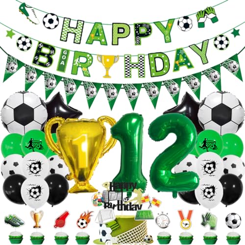 MiaLover 12 Jahr Geburtstag Dekoration Set Fussball Luftballon Latexballon Happy Birthday Banner Trophäe Folienballon Tortendekoration für 12.Geburtstag Fußball Themen Party Deko MiaLover 12 Jahr Geburtstag Dekoration Set Fussball Luftballon Latexballon Happy Birthday Banner Trophäe Folienballon Tortendekoration für 12.Geburtstag Fußball Themen Party Deko von MiaLover