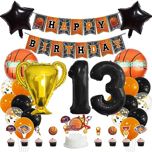 MiaLover 13 Jahr Geburtstag Dekoration Set Happy Birthday Banner Trophäe Folienballon Basketball Luftballon Latexballon Tortendekoration für 13.Geburtstag Basketball Themen Party Deko MiaLover 13 Jahr Geburtstag Dekoration Set Happy Birthday Banner Trophäe Folienballon Basketball Luftballon Latexballon Tortendekoration für 13.Geburtstag Basketball Themen Party Deko von MiaLover