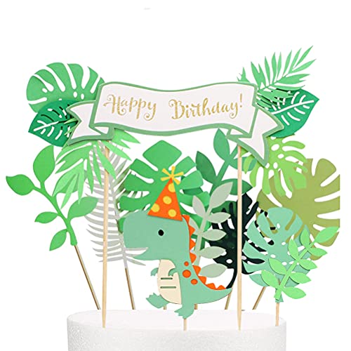 MiaLover 17 Stücke Dinosaurier Kuchen Topper Cupcake Dino Cake Topper Grünes Blattr Torten Deko Happy Birthday Tortendeko für Kinder Jungen Party Geburtstag Deko Muffin Backen Kuchenaufsätze von MiaLover