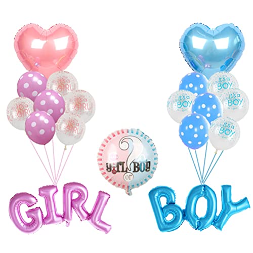 MiaLover 19 Stück Gender Reveal Party Dekoration Boy or Girl Party Dekoration Herzförmige Folienballons Latexballon Bunte Luftballons eingestellt für Hochzeit Ankündigung Einer Schwangerschaft Gender von MiaLover