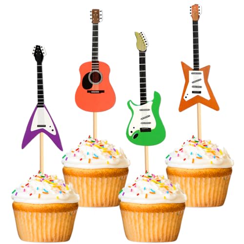 MiaLover 36Pcs Gitarre Cupcake Toppers Musikinstrument Form Cupcake für Geburtstag Baby Dusche Thema Geburtstag Party Supplies von MiaLover