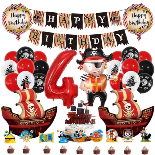 MiaLover 4 Jahr Pirate Geburtstag Dekoration Piratenthema Luftballon Latexballon Tortendekoration Cake topper Happy Birthday Banner für 4.Geburtstag Gothic Party Deko MiaLover 4 Jahr Pirate Geburtstag Dekoration Piratenthema Luftballon Latexballon Tortendekoration Cake topper Happy Birthday Banner für 4.Geburtstag Gothic Party Deko von MiaLover