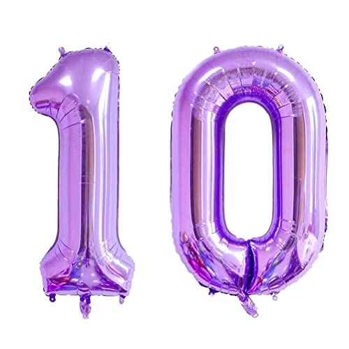 MiaLover 40 Zoll Zahl 10. Geburtstag deko Zahlen Ballon 10 Heliumballon 10 Geburtstagsdeko Riesen Aufblasbar Helium Folienballon Luftballons für Männer Frauen Happy Birthday Deko Luftballon(Lila) von MiaLover