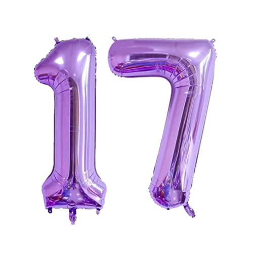 MiaLover 40 Zoll Zahl 17. Geburtstag deko Zahlen Ballon 17 Heliumballon 17 Geburtstagsdeko Riesen Aufblasbar Helium Folienballon Luftballons für Männer Frauen Happy Birthday Deko Luftballon(Lila) von MiaLover