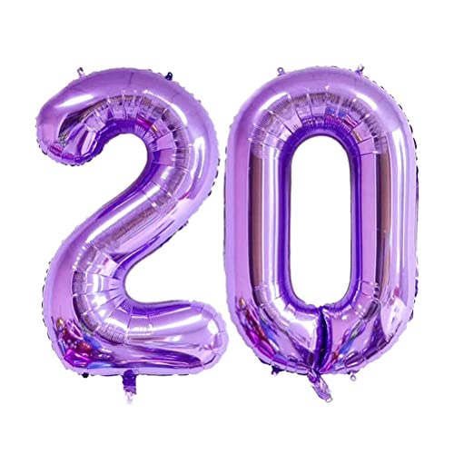 MiaLover 40 Zoll Zahl 20. Geburtstag deko Zahlen Ballon 20 Heliumballon 20 Geburtstagsdeko Riesen Aufblasbar Helium Folienballon Luftballons für Männer Frauen Happy Birthday Deko Luftballon(Lila) von MiaLover