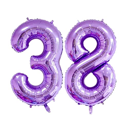 MiaLover 40 Zoll Zahl 38. Geburtstag deko Zahlen Ballon 38 Heliumballon 38 Geburtstagsdeko Riesen Aufblasbar Helium Folienballon Luftballons für Männer Frauen Happy Birthday Deko Luftballon(Lila) von MiaLover