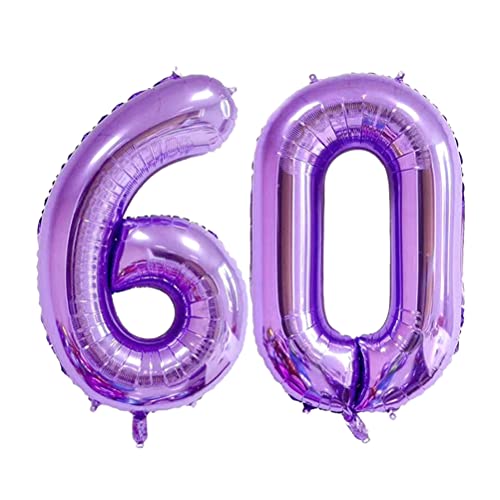 MiaLover 40 Zoll Zahl 60. Geburtstag deko Zahlen Ballon 60 Heliumballon 60 Geburtstagsdeko Riesen Aufblasbar Helium Folienballon Luftballons für Männer Frauen Happy Birthday Deko Luftballon(Lila) von MiaLover