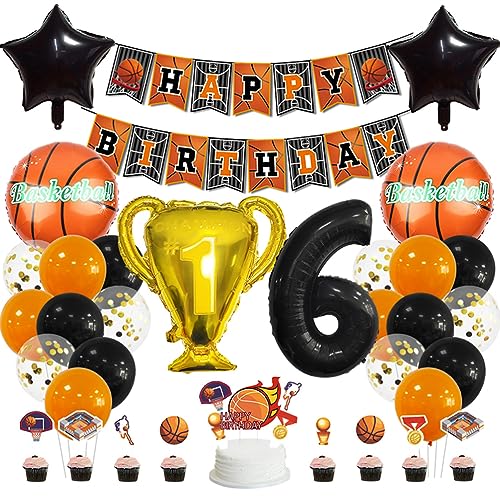 MiaLover 6 Jahr Geburtstag Dekoration Set Happy Birthday Banner Trophäe Folienballon Basketball Luftballon Latexballon Tortendekoration für 6.Geburtstag Basketball Themen Party Deko MiaLover 6 Jahr Geburtstag Dekoration Set Happy Birthday Banner Trophäe Folienballon Basketball Luftballon Latexballon Tortendekoration für 6.Geburtstag Basketball Themen Party Deko von MiaLover