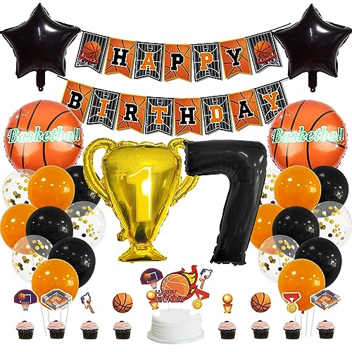 MiaLover 7 Jahr Geburtstag Dekoration Set Happy Birthday Banner Trophäe Folienballon Basketball Luftballon Latexballon Tortendekoration für 7.Geburtstag Basketball Themen Party Deko MiaLover 7 Jahr Geburtstag Dekoration Set Happy Birthday Banner Trophäe Folienballon Basketball Luftballon Latexballon Tortendekoration für 7.Geburtstag Basketball Themen Party Deko von MiaLover
