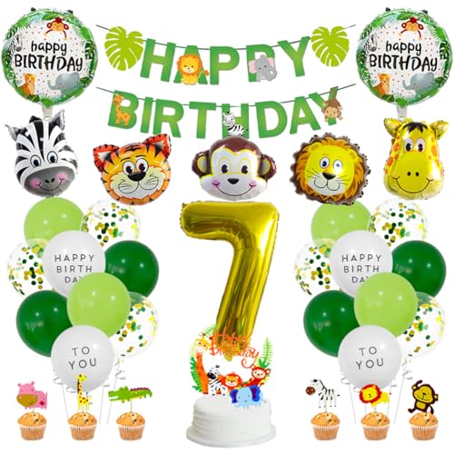 MiaLover 7 Jahre Dschungel Geburtstag Dekoration Set Happy Birthday Banner Safari Wald Tier Latexballon Folienballon Tortendekoration für Deko Junge Mädchen 7. Geburtstag Dschungel Baby Shower MiaLover 7 Jahre Dschungel Geburtstag Dekoration Set Happy Birthday Banner Safari Wald Tier Latexballon Folienballon Tortendekoration für Deko Junge Mädchen 7. Geburtstag Dschungel Baby Shower von MiaLover