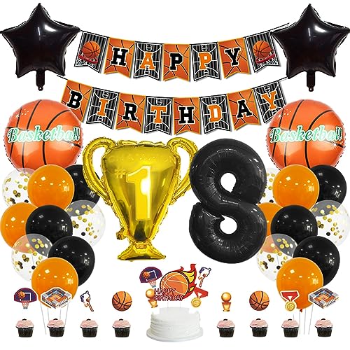 MiaLover 8 Jahr Geburtstag Dekoration Set Happy Birthday Banner Trophäe Folienballon Basketball Luftballon Latexballon Tortendekoration für 8.Geburtstag Basketball Themen Party Deko MiaLover 8 Jahr Geburtstag Dekoration Set Happy Birthday Banner Trophäe Folienballon Basketball Luftballon Latexballon Tortendekoration für 8.Geburtstag Basketball Themen Party Deko von MiaLover