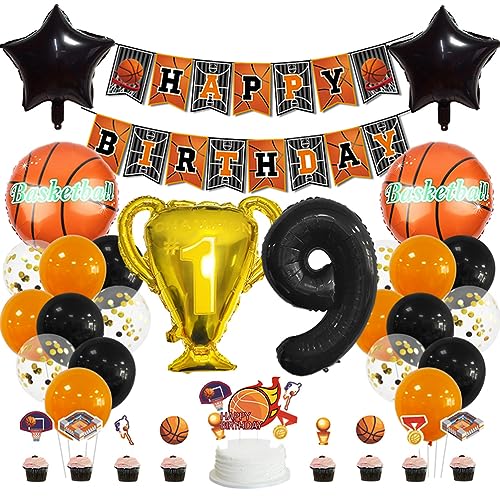 MiaLover 9 Jahr Geburtstag Dekoration Set Happy Birthday Banner Trophäe Folienballon Basketball Luftballon Latexballon Tortendekoration für 9.Geburtstag Basketball Themen Party Deko MiaLover 9 Jahr Geburtstag Dekoration Set Happy Birthday Banner Trophäe Folienballon Basketball Luftballon Latexballon Tortendekoration für 9.Geburtstag Basketball Themen Party Deko von MiaLover