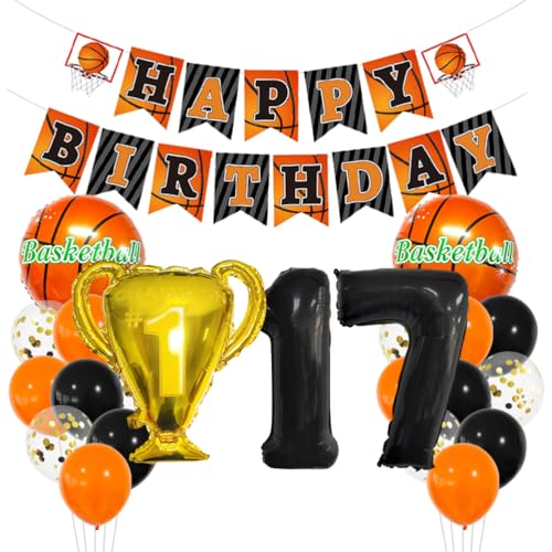 MiaLover Basketball-Thema 17.Geburtstag Dekoration Set Zahl 17 Luftballon 17 Jahr Geburtstag Dekoration Happy Birthday Banner Basketball Folienballon Luftballon Tortendekoration für Party Deko MiaLover Basketball-Thema 17.Geburtstag Dekoration Set Zahl 17 Luftballon 17 Jahr Geburtstag Dekoration Happy Birthday Banner Basketball Folienballon Luftballon Tortendekoration für Party Deko von MiaLover
