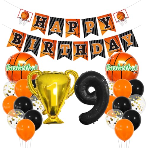 MiaLover Basketball-Thema 9.Geburtstag Dekoration Set Zahl 9 Luftballon 9 Jahr Geburtstag Dekoration Happy Birthday Banner Basketball Folienballon Luftballon Tortendekoration für Party Deko MiaLover Basketball-Thema 9.Geburtstag Dekoration Set Zahl 9 Luftballon 9 Jahr Geburtstag Dekoration Happy Birthday Banner Basketball Folienballon Luftballon Tortendekoration für Party Deko von MiaLover