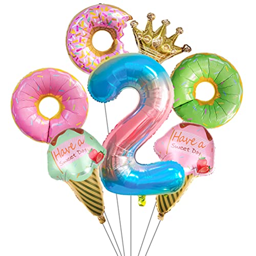 MiaLover Donut Geburtstag Dekoration Kit Donutfolie Ballons - 2x Eiscreme Folienballons +Zahl 2 Kronen-Zahlenballon+3x Donuts Aluminiumballons Kinder 2. Geburtstag Party Dekoration für Junge Mädchen MiaLover Donut Geburtstag Dekoration Kit Donutfolie Ballons - 2x Eiscreme Folienballons +Zahl 2 Kronen-Zahlenballon+3x Donuts Aluminiumballons Kinder 2. Geburtstag Party Dekoration für Junge Mädchen von MiaLover