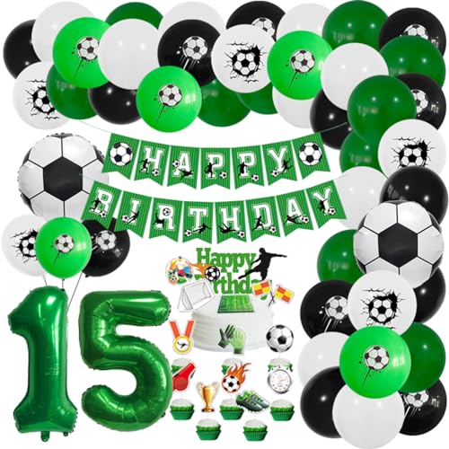 MiaLover Fußball Geburtstags-Set Zahl 15 Luftballon 15 Jahr Geburtstag Dekoration Ballongirlande Banner Großer Fußball Folienballon Latexballon Tortendekoration für Fussball Party Kindergeburtstag MiaLover Fußball Geburtstags-Set Zahl 15 Luftballon 15 Jahr Geburtstag Dekoration Ballongirlande Banner Großer Fußball Folienballon Latexballon Tortendekoration für Fussball Party Kindergeburtstag von MiaLover