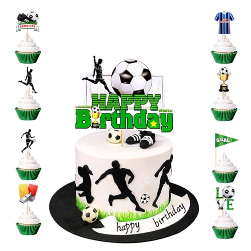 MiaLover Fußball Tortendekoration Kuchendeckel 1 groß Happy Birthday Cake Topper und 24 Stück Fußball-Themen Kuchendeckel Cupcake für Kinder Mädchen Junge Fußball Party Muffin Deko MiaLover Fußball Tortendekoration Kuchendeckel 1 groß Happy Birthday Cake Topper und 24 Stück Fußball-Themen Kuchendeckel Cupcake für Kinder Mädchen Junge Fußball Party Muffin Deko von MiaLover