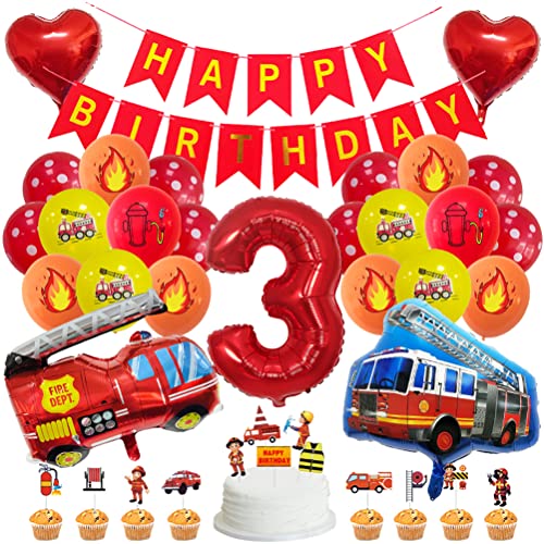 MiaLover Geburtstag Dekoration Set Happy Birthday Banner Folienballon 3.Geburtstag Luftballon Latexballon Feuerwehr Deko Cake Topper für Feuerwehrauto Themen Party Deko Birthday Decoration MiaLover Geburtstag Dekoration Set Happy Birthday Banner Folienballon 3.Geburtstag Luftballon Latexballon Feuerwehr Deko Cake Topper für Feuerwehrauto Themen Party Deko Birthday Decoration von MiaLover