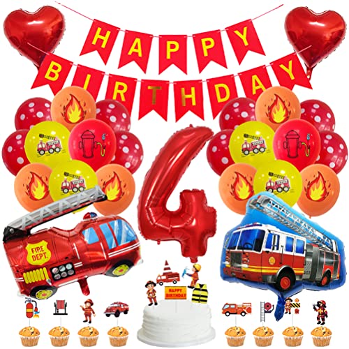 MiaLover Geburtstag Dekoration Set Happy Birthday Banner Folienballon 4.Geburtstag Luftballon Latexballon Feuerwehr Deko Cake Topper für Feuerwehrauto Themen Party Deko Birthday Decoration MiaLover Geburtstag Dekoration Set Happy Birthday Banner Folienballon 4.Geburtstag Luftballon Latexballon Feuerwehr Deko Cake Topper für Feuerwehrauto Themen Party Deko Birthday Decoration von MiaLover