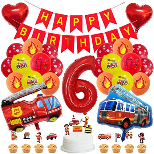 MiaLover Geburtstag Dekoration Set Happy Birthday Banner Folienballon 6.Geburtstag Luftballon Latexballon Feuerwehr Deko Cake Topper für Feuerwehrauto Themen Party Deko Birthday Decoration MiaLover Geburtstag Dekoration Set Happy Birthday Banner Folienballon 6.Geburtstag Luftballon Latexballon Feuerwehr Deko Cake Topper für Feuerwehrauto Themen Party Deko Birthday Decoration von MiaLover