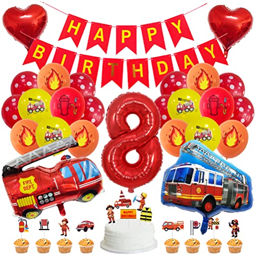 MiaLover Geburtstag Dekoration Set Happy Birthday Banner Folienballon 8.Geburtstag Luftballon Latexballon Feuerwehr Deko Cake Topper für Feuerwehrauto Themen Party Deko Birthday Decoration MiaLover Geburtstag Dekoration Set Happy Birthday Banner Folienballon 8.Geburtstag Luftballon Latexballon Feuerwehr Deko Cake Topper für Feuerwehrauto Themen Party Deko Birthday Decoration von MiaLover
