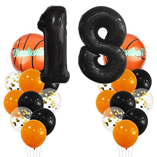 MiaLover Großer Basketball-Ballon Geburtstagsdeko 18 Jahre Geburtstagsdeko Zahl 18 Luftballon Folienballon Orange Schwarz Luftballon für Basketball Motto Feier Party Geburtstag Memorial Day Deko von MiaLover