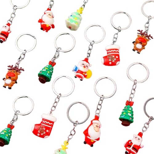 Miaelle Festliche Weihnachts-Schlüsselanhänger, 10 Stück, Weihnachtsmann, Schneemann, Cartoon-Schlüsselanhänger für Urlaubsdekoration und Geschenke, Weihnachtsschmuck von Miaelle