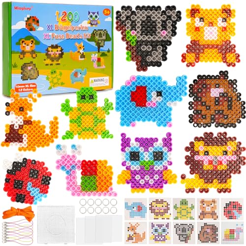 10mm Bügelperlen Groß Set, 1200 Stück bügelperlen maxi, 12 Farben XL Steckperlen mit Platten, 10 Tier Muster, 10 Schlüsselbänder und 3 Bügelpapier, Kreatives Perlenset für Kinder Basteln ab 3 Jahren 10mm Bügelperlen Groß Set, 1200 Stück bügelperlen maxi, 12 Farben XL Steckperlen mit Platten, 10 Tier Muster, 10 Schlüsselbänder und 3 Bügelpapier, Kreatives Perlenset für Kinder Basteln ab 3 Jahren von Miaglury