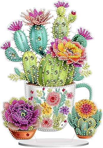 Miaherry Diamond Painting zum Aufstellen, 5D DIY Diamant Painting Bilder Malerei Erwachsene Kinder Tischdeko Kunst Set Arts Craft für Home Decor Kaktus von Miaherry