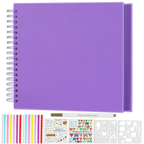 Miaikoe DIY Scrapbook Album 20,5 x 20,5 cm Hardcover Kraftpapier Blanko Papier Scrap Book mit 40 Blatt Erinnerungsbuch für Familie Hochzeit Fotografie Jahrestag (lila) von Miaikoe