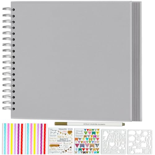 Miaikoe DIY Scrapbook Album 20,5 x 20,5 cm Hardcover Kraftpapier blanko Papier Scrap Book mit 40 Blatt Erinnerungsbuch für Familie Hochzeit Fotografie Jahrestag (Grau) von Miaikoe