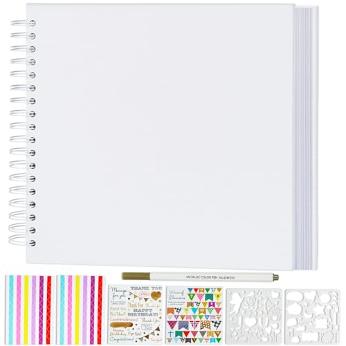 Miaikoe DIY Scrapbook Album 31,5 x 31,5 cm Hardcover Kraftpapier blanko Papier Scrap Book mit 40 Blatt Erinnerungsbuch für Familie Hochzeit Fotografie Jahrestag (weiß) von Miaikoe