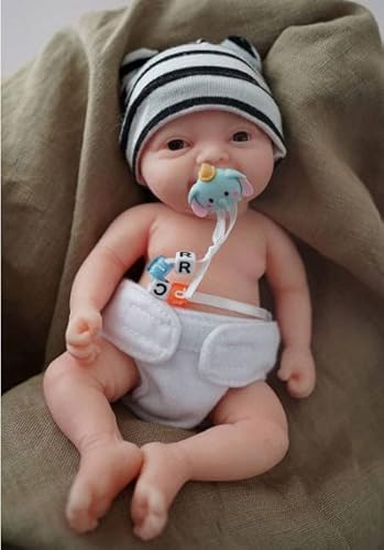 Miaio Reborn Babypuppe Mädchen 7 Zoll Silikonpuppe Mini Realistische Neugeborene Babypuppen Silikon Ganzkörper Stressabbau Handgemacht (1 Puppe + 2 Sets Kleidung)… von Miaio