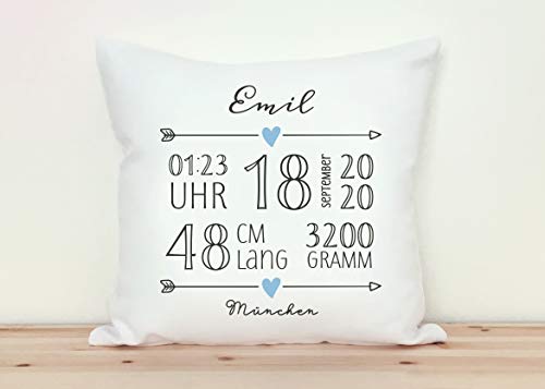 Mialia Babykissen mit Namen, Geschenk zur Geburt, Geschenkidee, Taufgeschenk, Geschenke zur Geburt, Muttertagsgeschenk, Geschenk, Namenskissen, inkl. Innenkissen (Blau) von Mialia